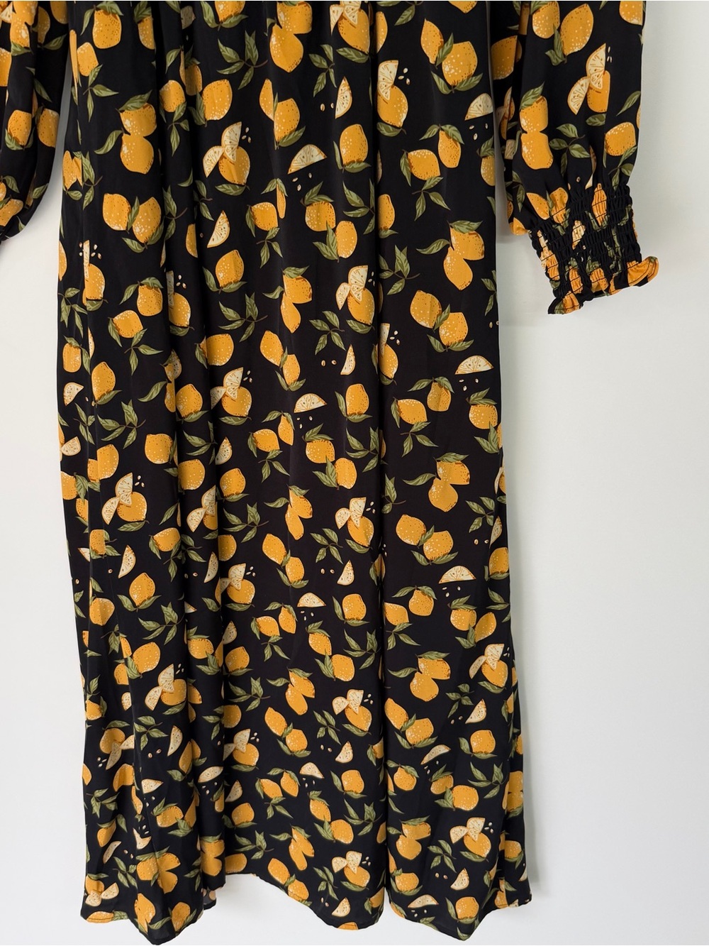 O.P.T Women's Classic Smocked Black & Yellow Lemon Print Square Neck Midi Dress - Picture 5 of 6